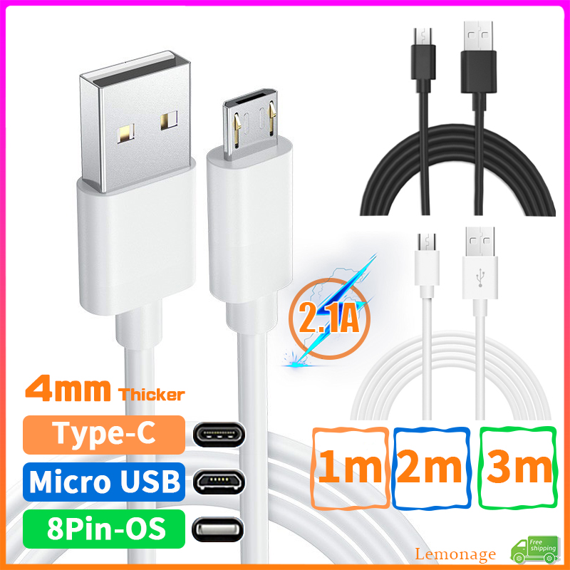 【Ready Stock】1M 2M 3M USB Fast Charger Cord Compatible For iPhone Micro Usb Type C Charging Cable USB Charger Data Cable