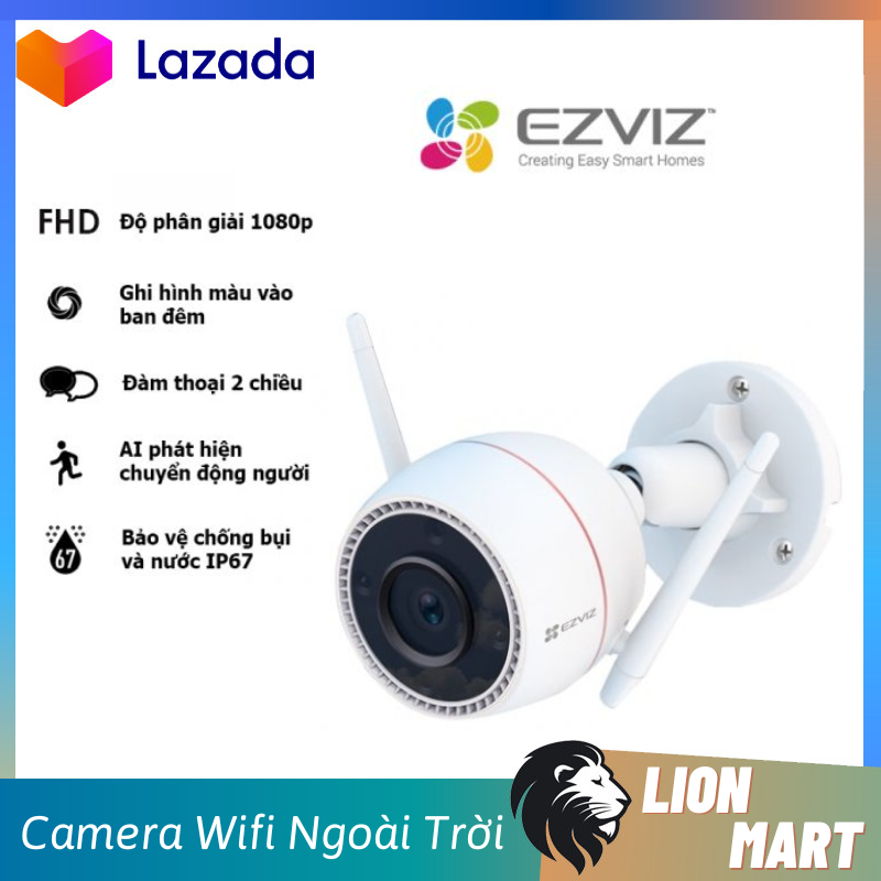Camera wifi không dây ip ezviz c3tn 3mp out pro - camera ngoài trời, màu đêm, đàm thoại 2 chiều, đèn và còi