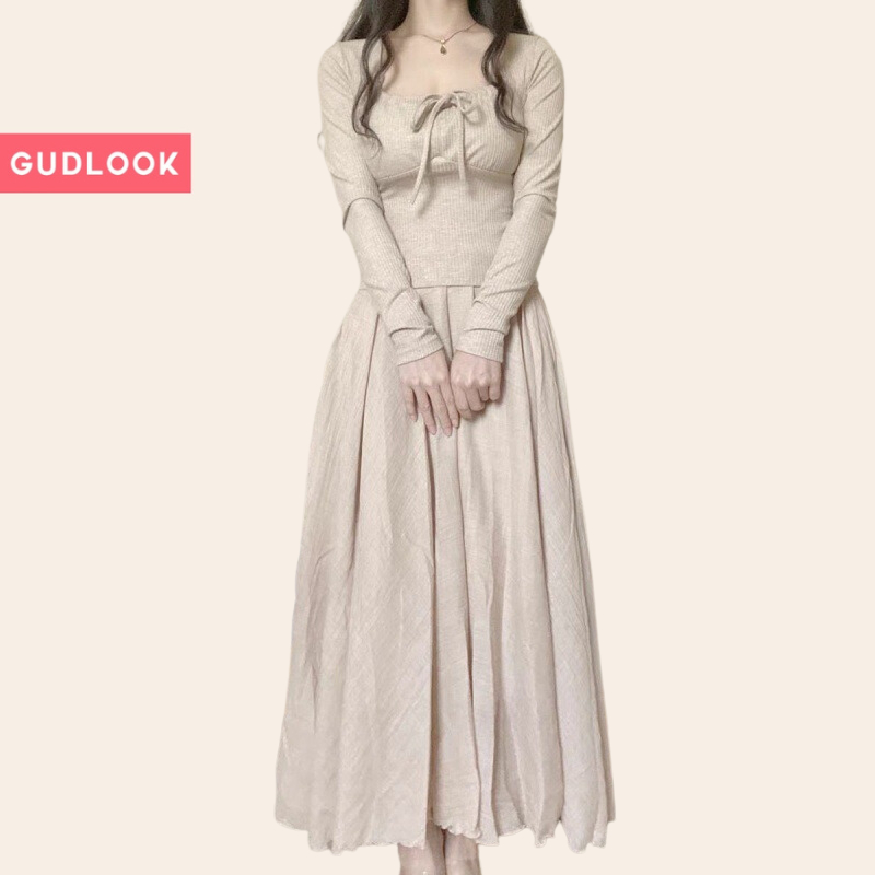 Chân Váy Dài basic Chữ A GUDLOOK Midi Trơn Basic 3 Màu Xếp Ly nhẹ
