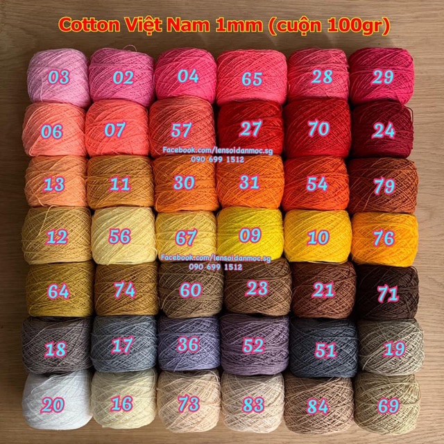 Sợi Cotton việt nam 1mm (Màu 57 ~ Màu 102) (cuộn 100gr)