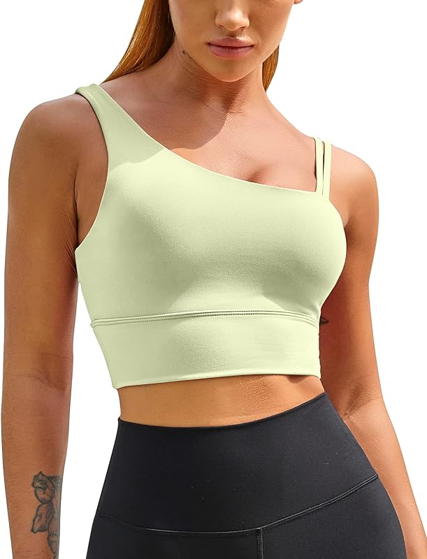MELYUM Womens Long Line Sports Bra One Strap Workout Crop Tank Tops  Supportive Yoga Open Back Asymmetrical Activewear