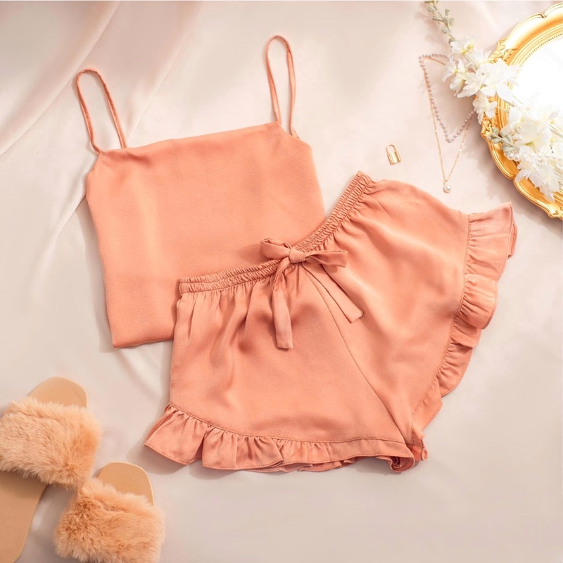 Đồ ngủ sexy mặc nhà, bộ lụa hai dây cao cấp B06