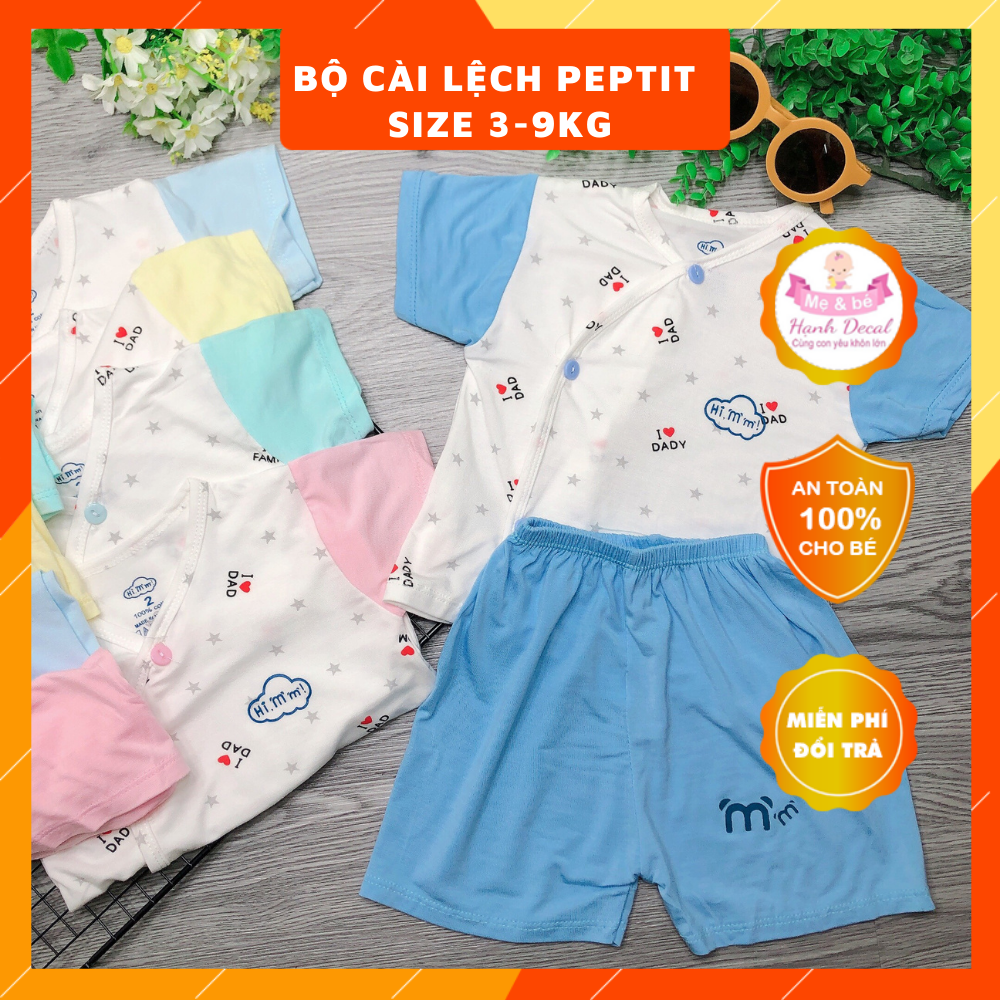 Bộ cộc tay pettit thun lạnh Cài lệch Hi mom họa tiết I Love Mom Dad Family phối quần màu