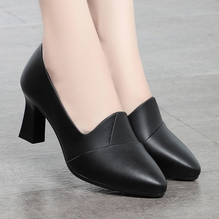Vshoes giày đơn nữ giày nữ giày da giày công sở nữ trung niên giày gót vuông giày mẹ