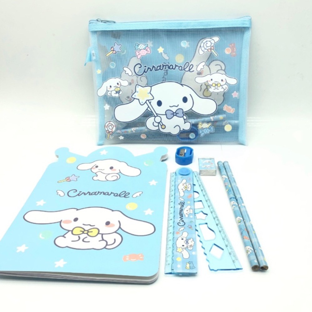 7 Set Sanrio Stationery Pencil Case with Cute Notebook Ruler Student Cartoon Stationery Bag Gift Box Kuromi Melody Collection