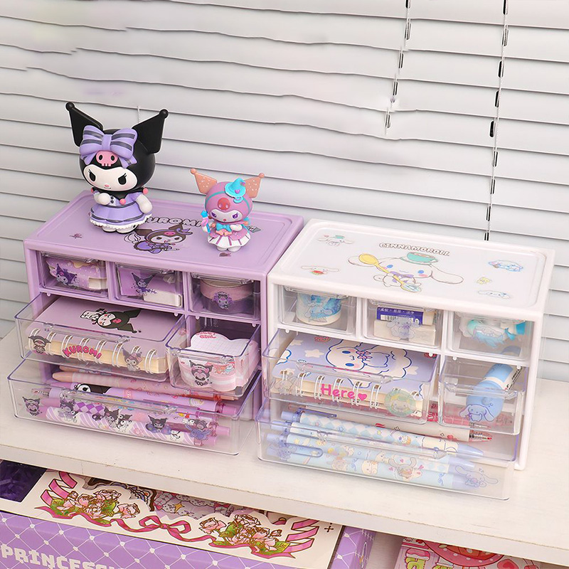 Compartmentalized Sanrio hộp lưu trữ máy tính để bàn kurome hộp lưu trữ ký túc xá sinh viên bàn ngăn kéo phòng ngủ chín ngăn hình vuông