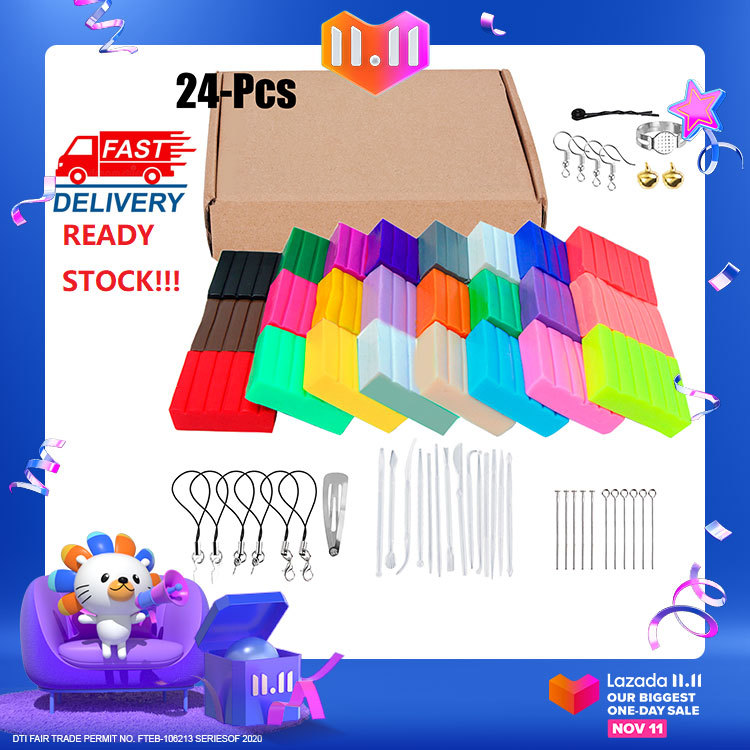 24 Colors Polymer Clay Oven Bake Modeling Clay DIY Clay with Modeling Tools and Jewelry Accessories