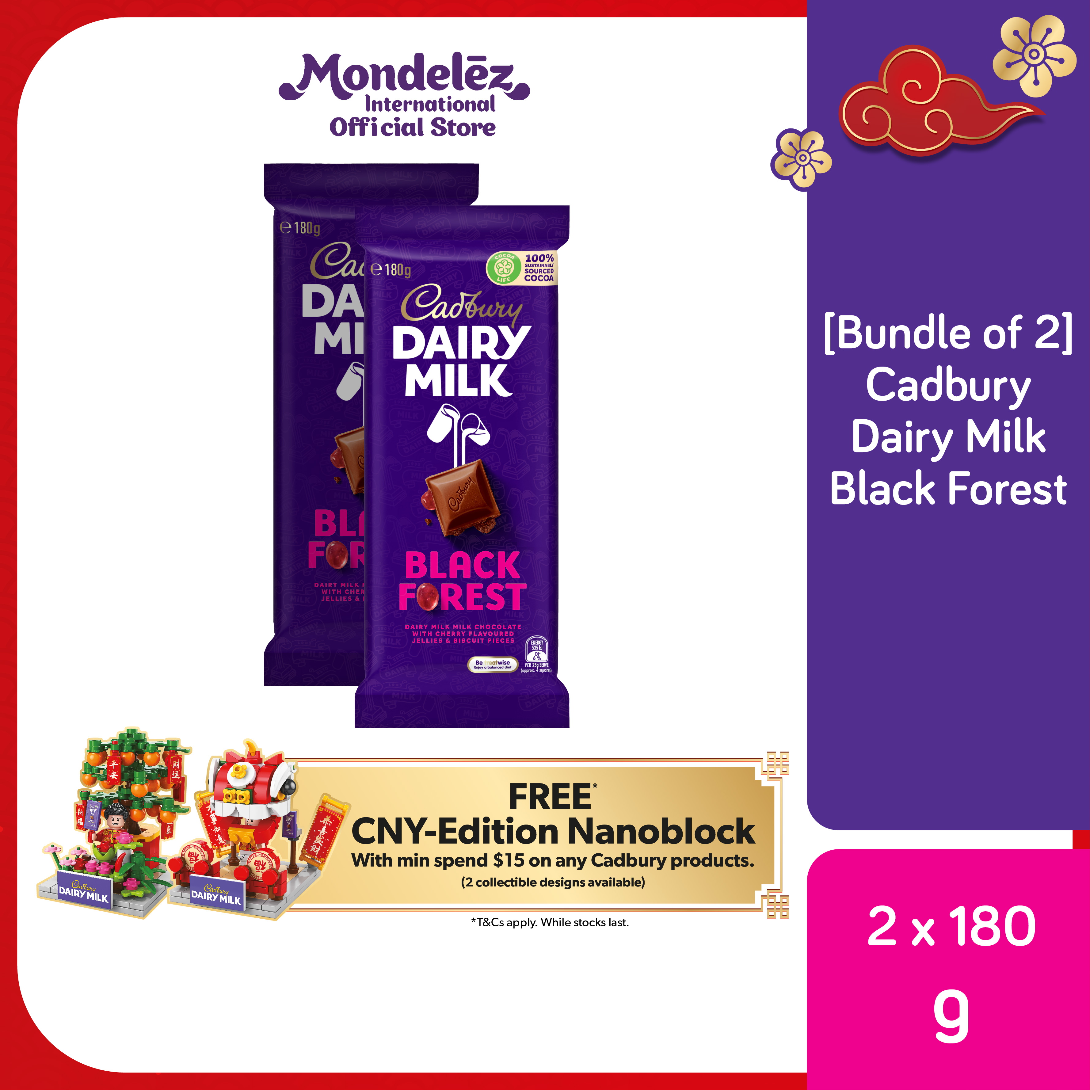 [Bundle of 2] Cadbury Dairy Milk Black Forest Flavour Chocolate Bar