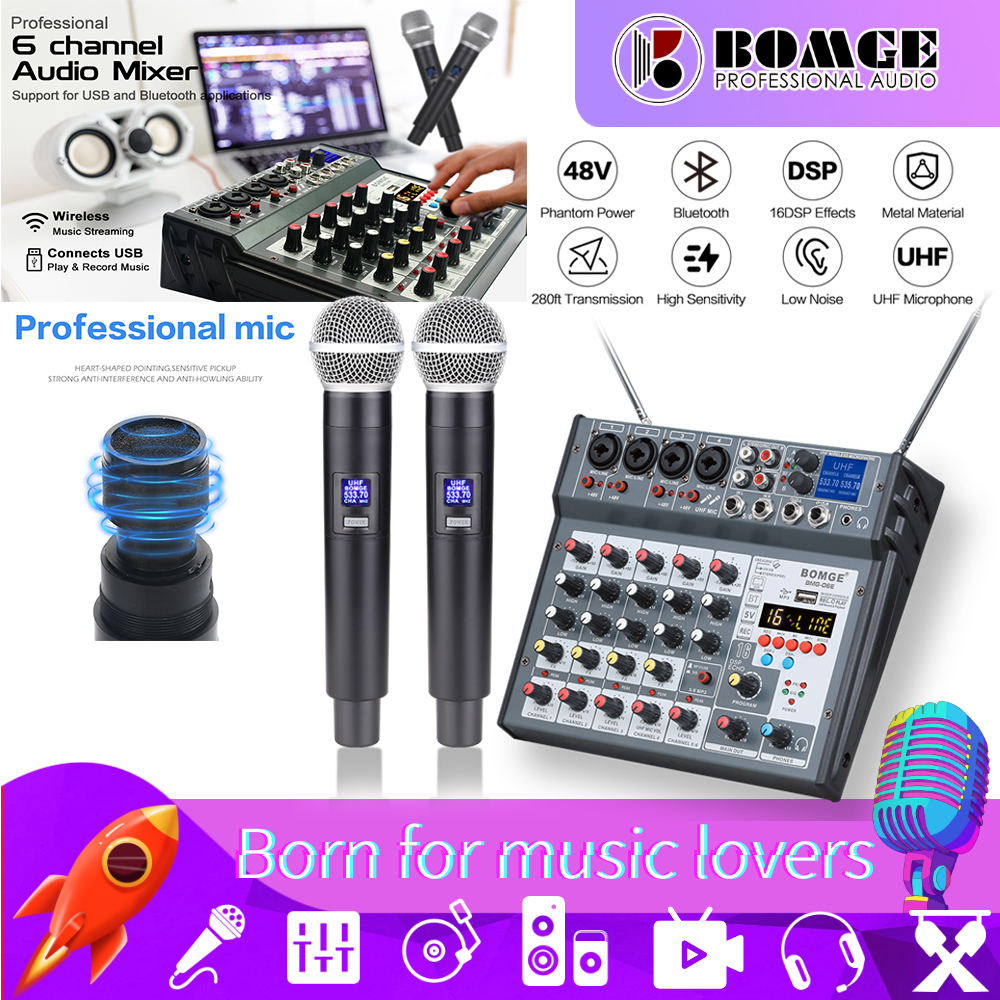 Audio　phantom　Recording　Wireless　UHF　with　Lazada　Home　BOMGE　Console　DJ　channel　Soundcard　48V　Mixer　Live　Studio　h,MP3　,USB　DJ　Echo/Delay　for　Network　Microphone　16　Bluetooth,　Karaoke