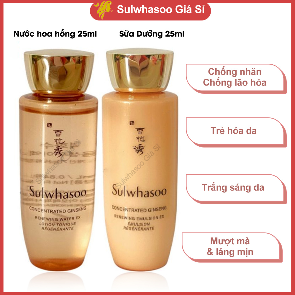 Cặp nước hoa hồng và sữa dưỡng nhân sâm chống lão hóa tăng cường khả năng phục hồi, nuôi dưỡng cho mọi loại da Concentrated Ginseng Renewing Water EX và Emulsion - Sulwhasoo Giá sỉ