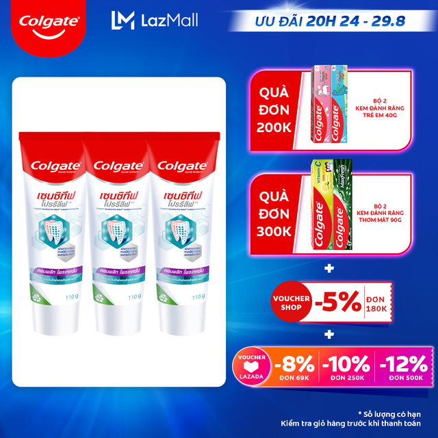 Set of 3 Colgate Sensitive Toothpaste to prevent sensitivity and comprehensive protection for sensitive teeth 110gx3