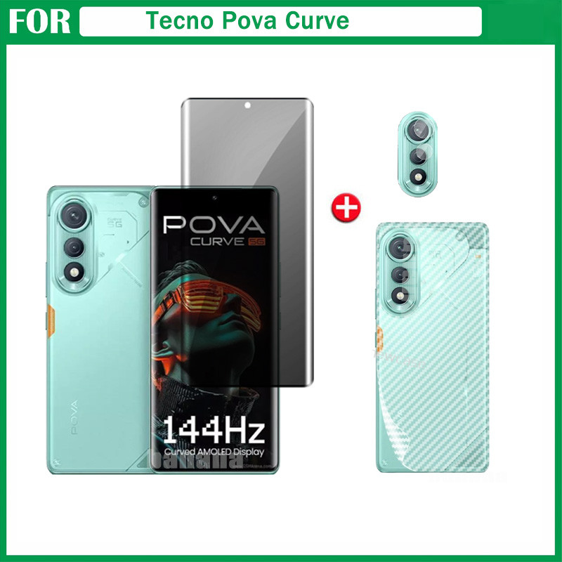 3 in 1 Tecno Pova Curve Curved Privacy Tempered Glass for Tecno Pova Slim Pova 7 Ultra Screen Protector Full Cover Camera Lens and Back Film