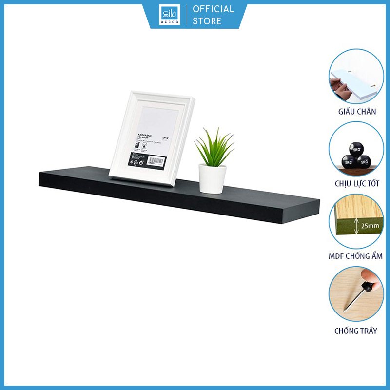 Kệ Gỗ Treo Tường Thanh Ngang Giá Đỡ Giấu Chân 80x20cm Màu Trắng, Đen, Vân Gỗ Thương Hiệu SIB Decor