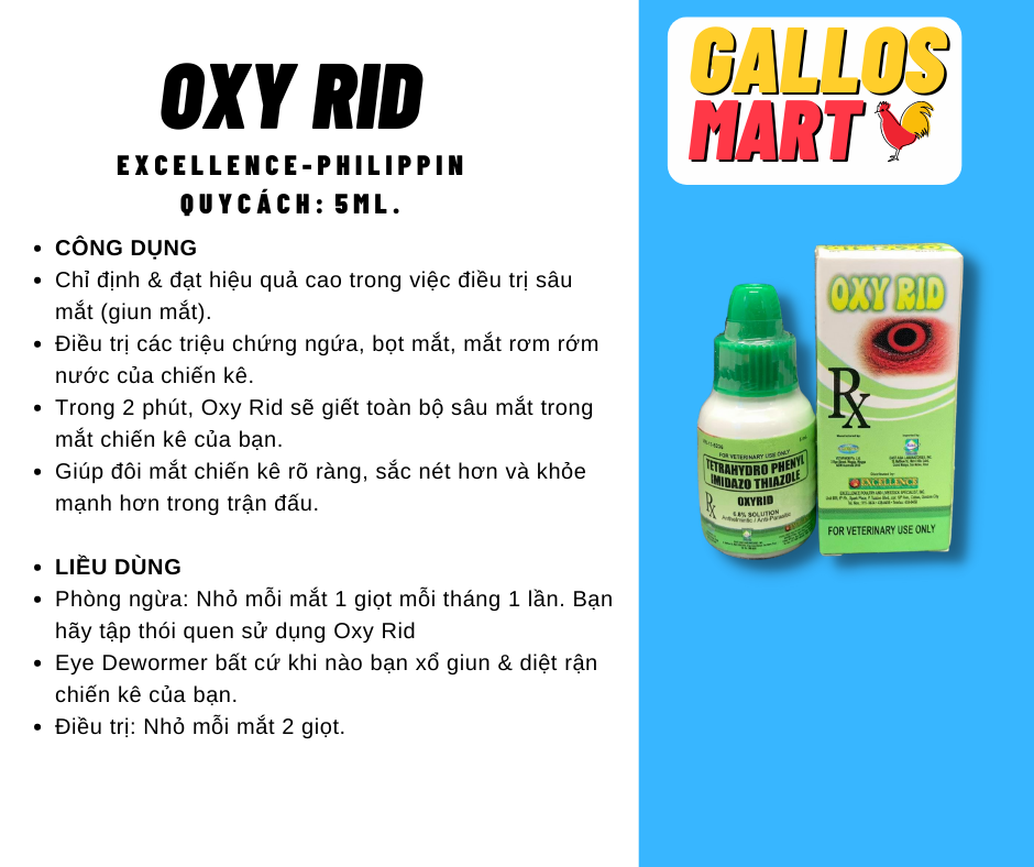 NHỎ OXY RID CHAI 5ML - SÂU MẮT, BỌT MẮT, DEM MẮT CHO GÀ
