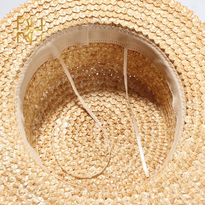 HOT%20Summer%20Female%20Natural%20Stiff%20Wheat%20Straw%20Boater%20Fedora%20Top%20Flat%20Hat%20Women%20Beach%20Flat%20Brim%20Cap%20With%20Red%20Navy%20Stripe%20Ribbon%20RH%20-%20Image%203