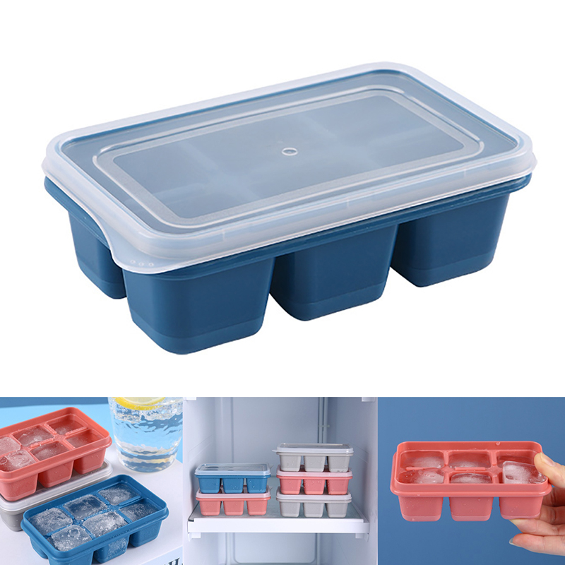HE🔥 Silicone Ice Cube Mould with DIY Lid 6 Grid Soft Bottom ce Cube Mold Square Fruit Ice Cube Maker Tray Kitchen Bar Tools Acces