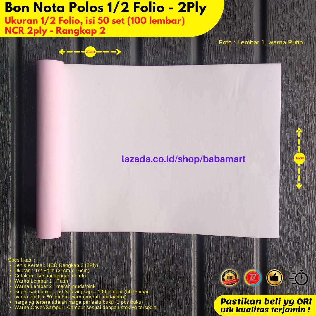 Nota Bon Ncr Polos Kosong 1 2 Folio 2 Rangkap 2 Ply Putih Merah Lazada Indonesia