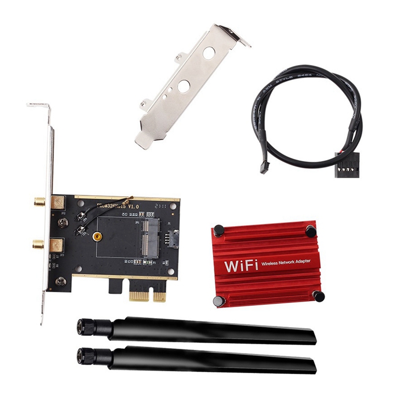 M.2 to pcie wifi wireless adapter converter ngff m.2 wifi bluetooth card with 2x antenna for ax210 ax200 9260 8265