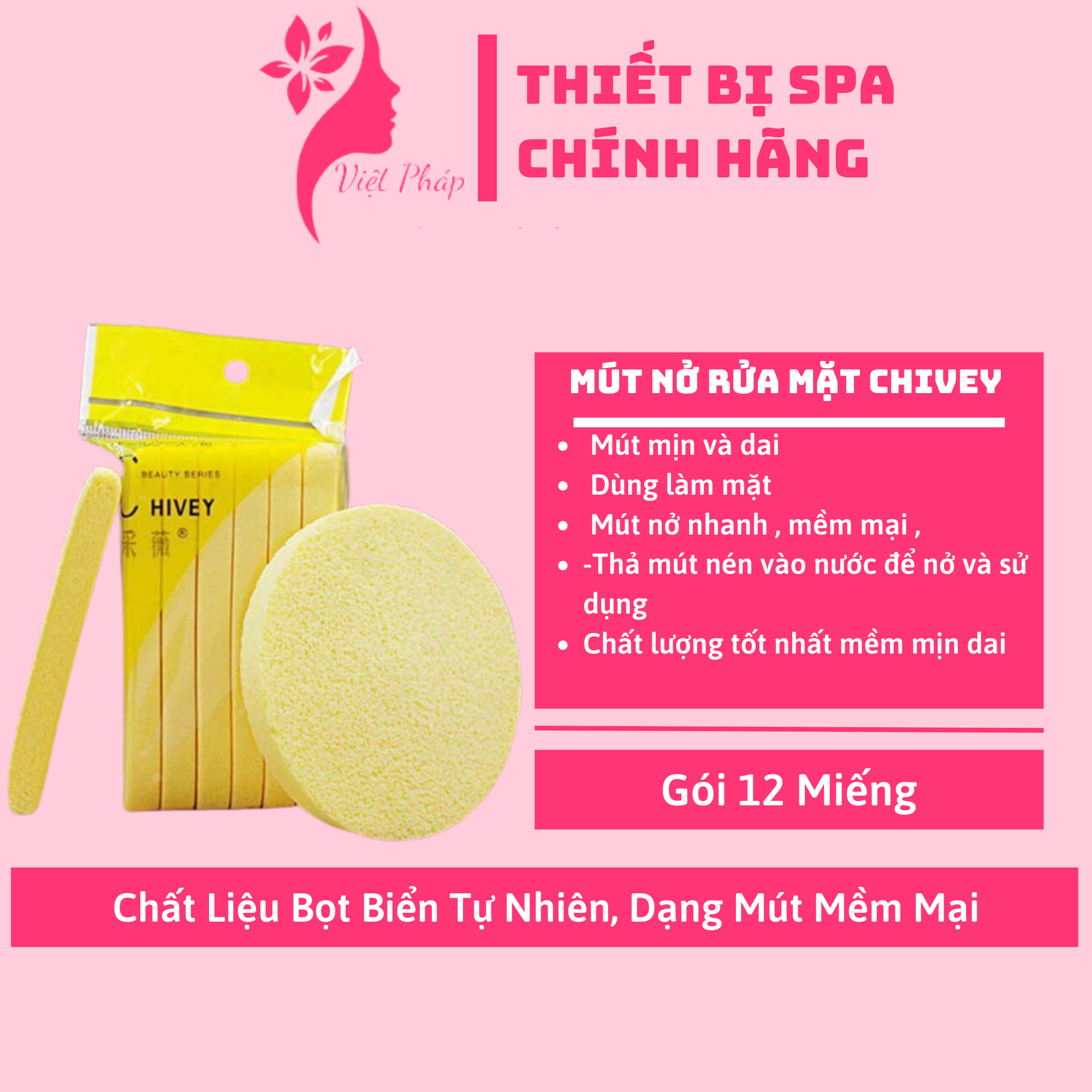 Mút Nở Rửa Mặt CHIVERY 10 gói 120 miếng