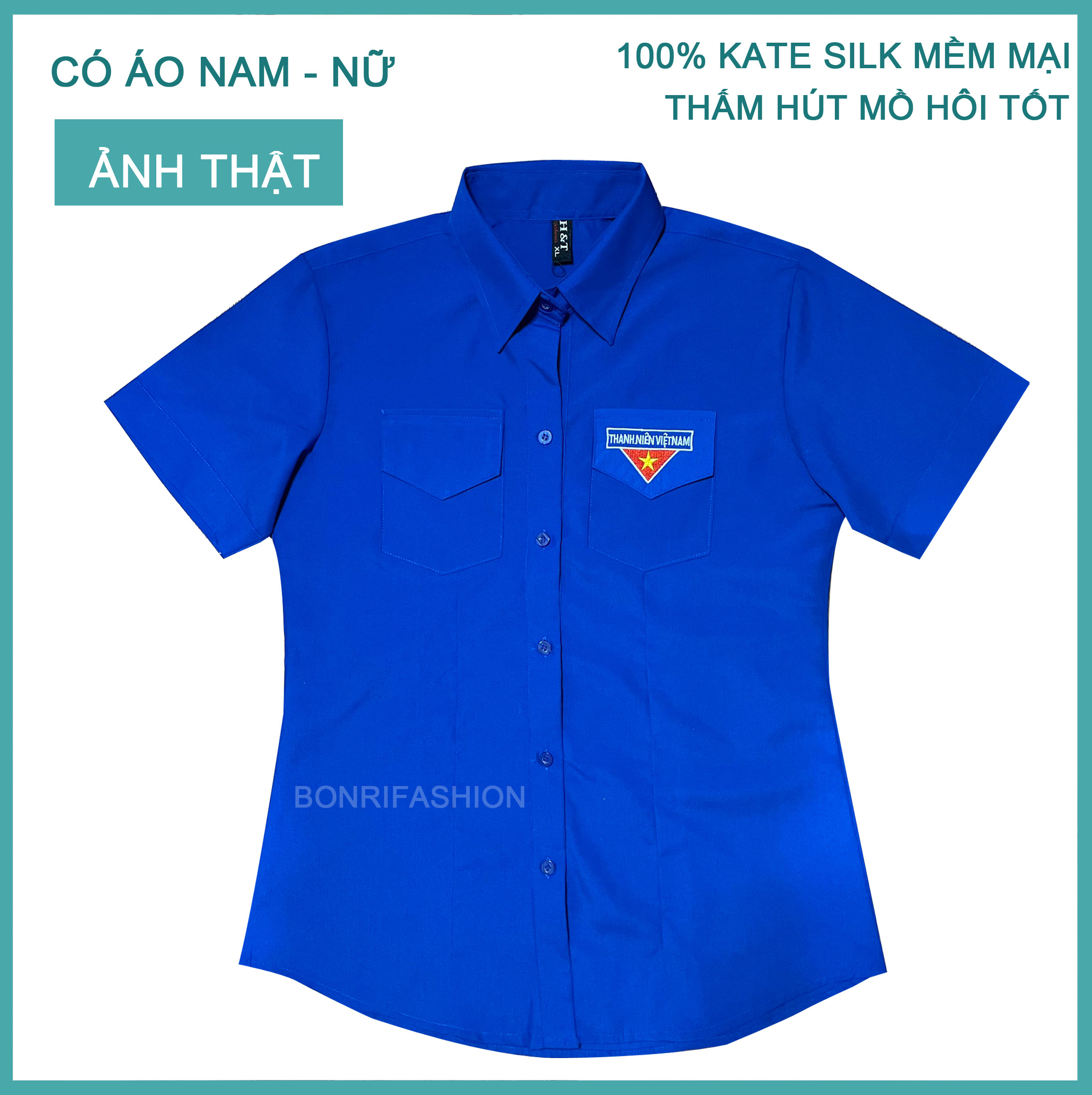 Áo sơ mi đoàn thanh niên tình nguyện cho nữ tay ngắn cao cấp 30-65kg