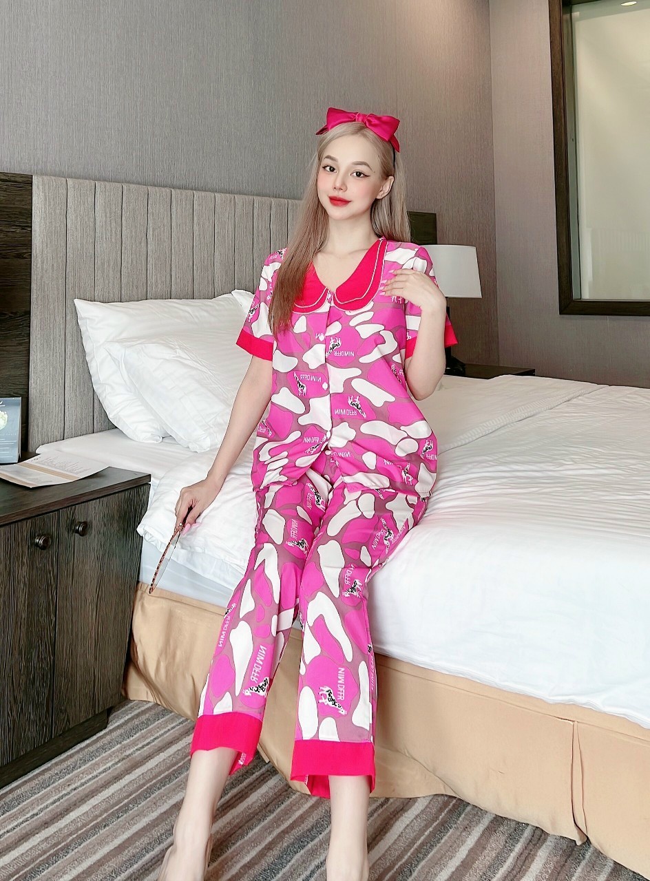 ❤️bộ pijama lụa ❤️ -tay ngắn quần dài lụa hàn họa tiết xinh from dưới 58 kí