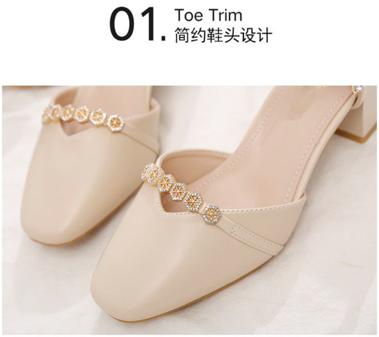 Giày Cao Gót Gót Thấp 3 Phân Mũi Vuông