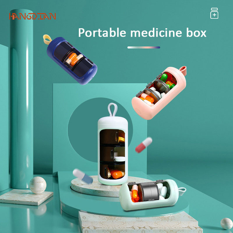Pill Box Portable 3-compartment pill storage box Large capacity mini travel pill packing compact sealed box