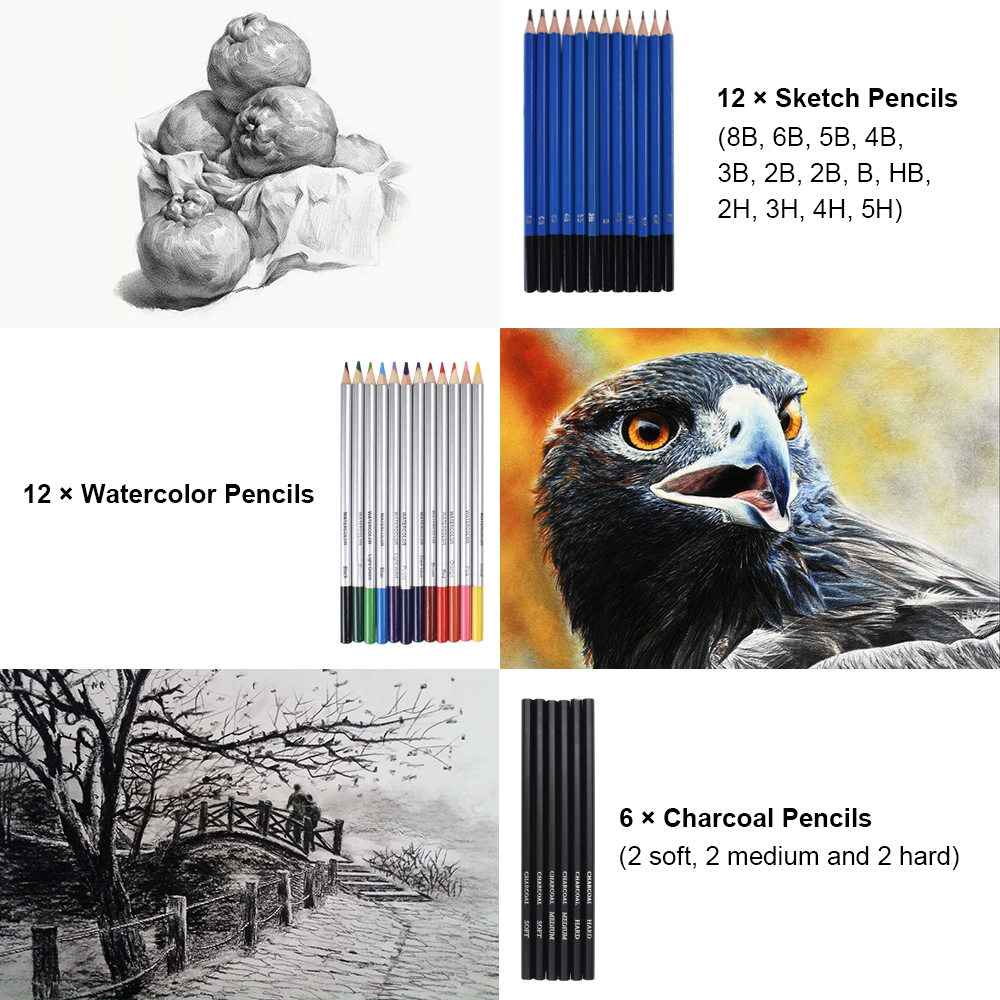 24 hours delivery]41pcs Pencil set Stationery Set Professional Sketching  Drawing charcoal Pencils Kit Set and colored Wood Pencil for Art Supplies  School Supplies Students Pens