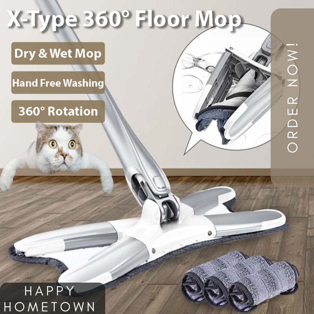 Xtype Flat Floor Mop with Replace Cloth Heads 360 Degree Squeeze Mop