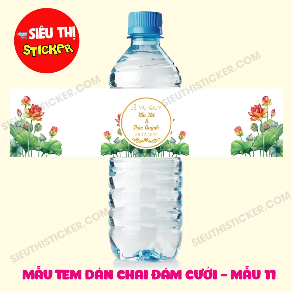 Combo 10 Tem nhãn dán chai nước suối đám cưới