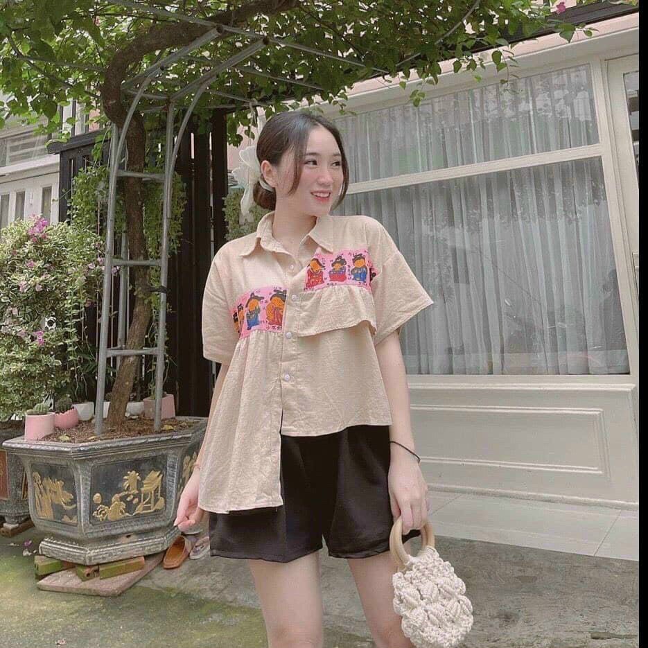 [Free Ship 2024] Sét Áo Sơ Mi Nữ Kiểu Lệch Tà Phối Quần Lưng Thun Ngố