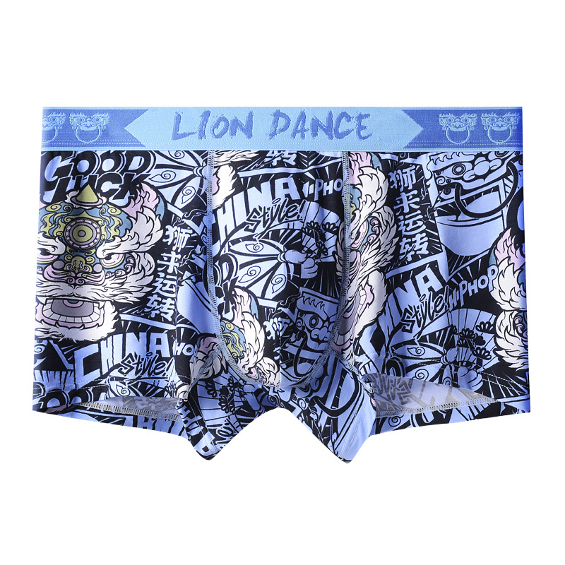YIPINYOUYOU丨Fashion Chinese style lion trend printed men's boxers antibacterial mid-waist men's boxers Modal men's underwear