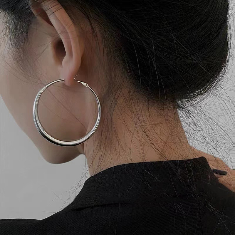 1Pair Classic Simple Geometric Round Big Hoop Earrings For Women