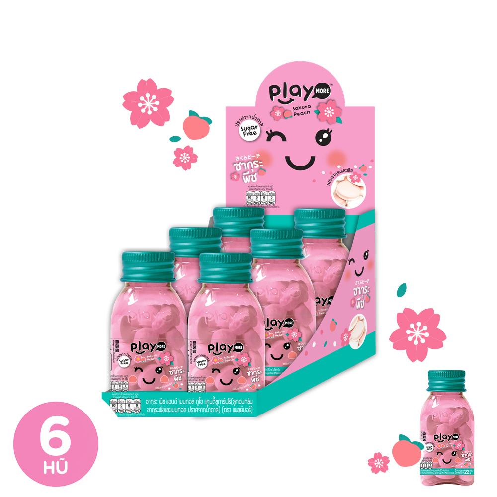 Hộp 6 hũ kẹo the vị đào Sakura Playmore 22g hũ, nhập khẩu chính hãng Thái Lan thumbnail
