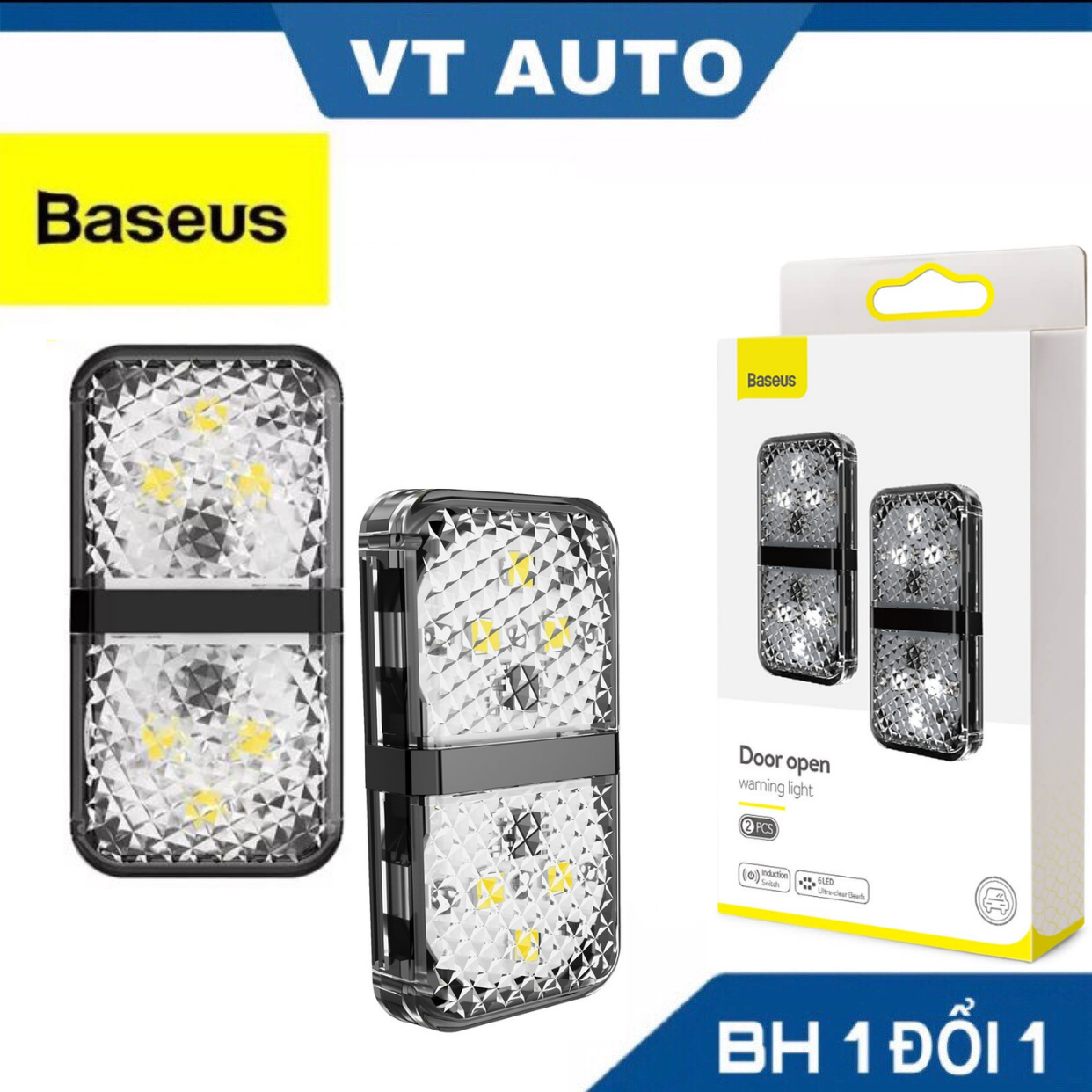 Đèn cảnh báo mở cửa ô tô - Bộ 2 đèn led Baseus warning light đèn báo động nhấp nháy đèn tự động khi mở cửa xe - VT auto
