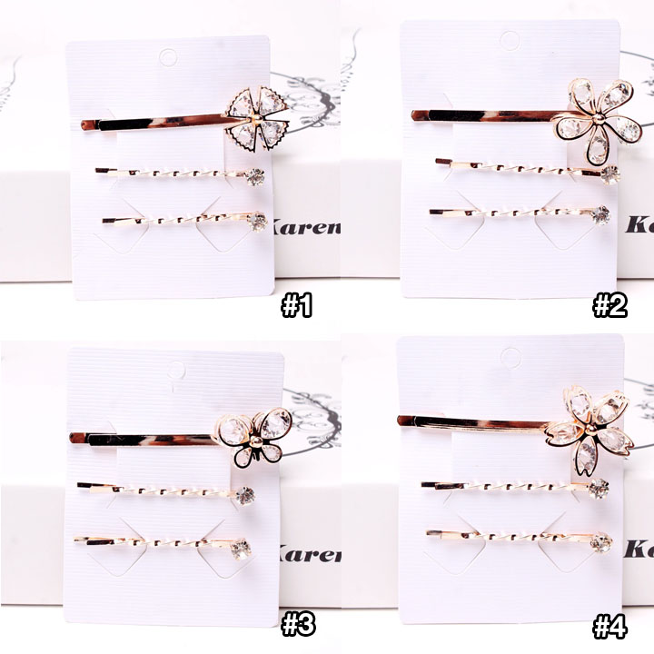Vỉ 3 kẹp tóc nữ đính đá nhiều mẫu lấp lánh