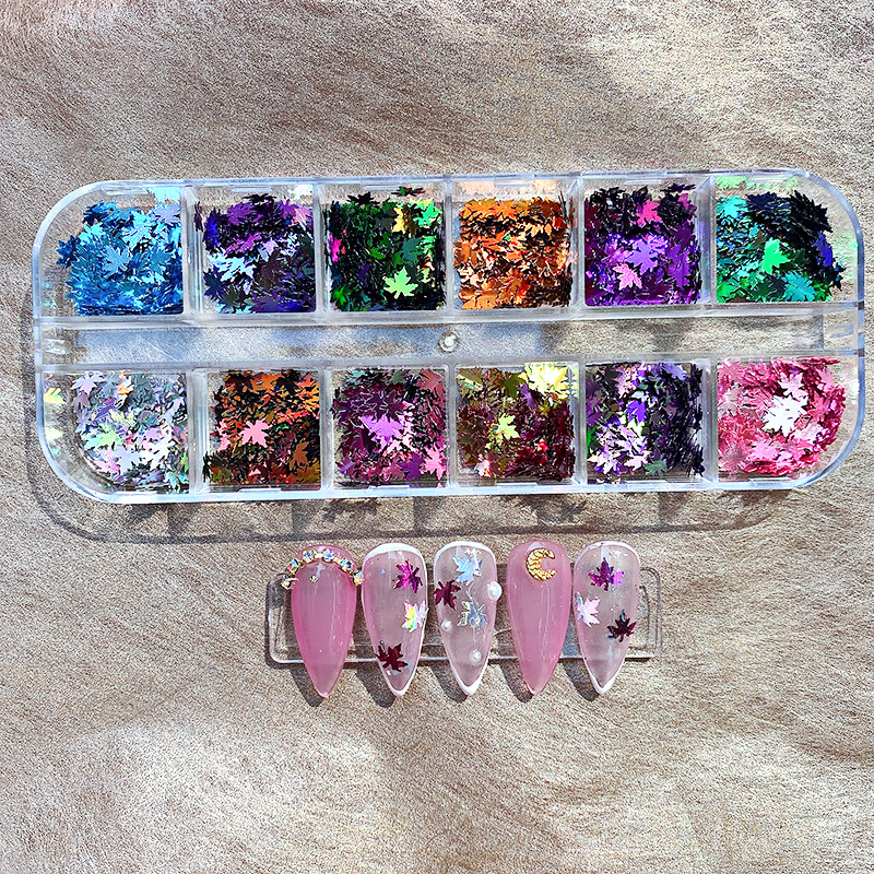 Set lá phong trang trí đồ nail - Sáng lấp lánh
