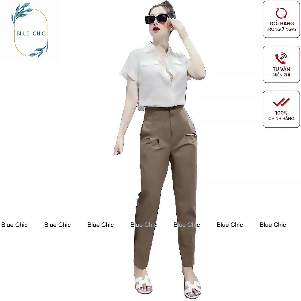 Quần baggy nữ Blue Chic  công sở cạp cao liền 2 khuy
