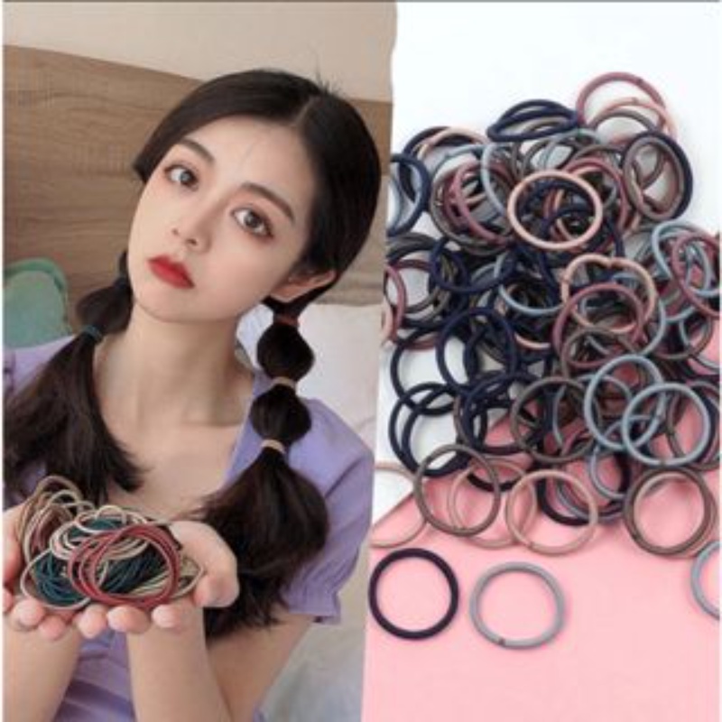Bộ 100 Dây Thun Cột Tóc Co Giãn Nhiều Màu Sắc Dành Cho Nữ