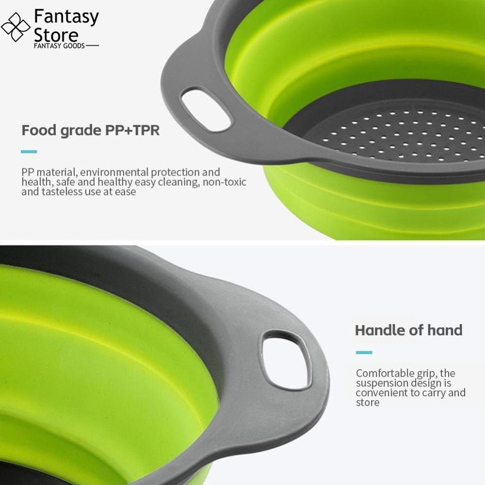 FG Collapsible Colander Silicone Folding Drain Basket Fruit Vegetable Washing Basket Foldable Strainer Kitchen Storage Tool