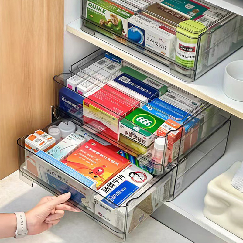 Hộp lưu trữ thuốc trong suốt chống bụi đơn giản và dung lượng lớn ngăn kéo Ống đựng thuốc nhiều lớp có thể được xếp chồng lên nhau với hộp lưu trữ thuốc trong suốt có độ trong suốt cao