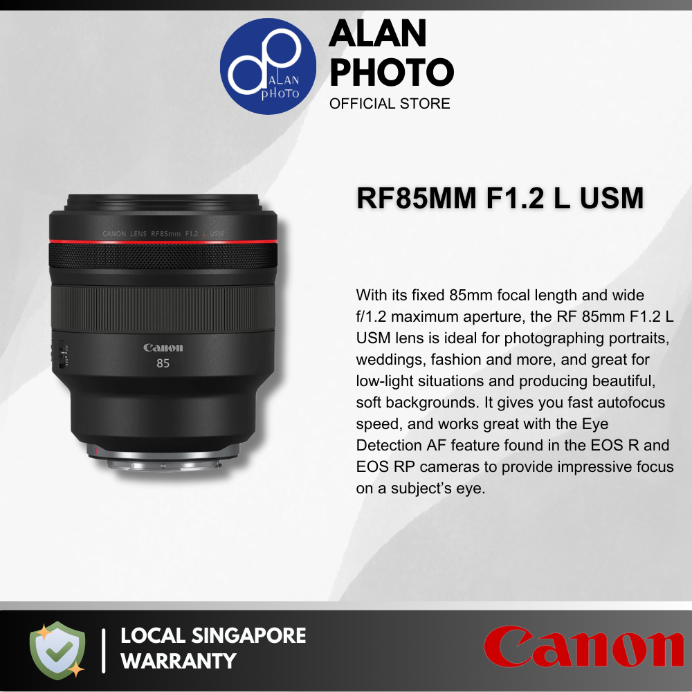 Canon RF 85mm USM Lens Canon RF Canon Singapore Warranty