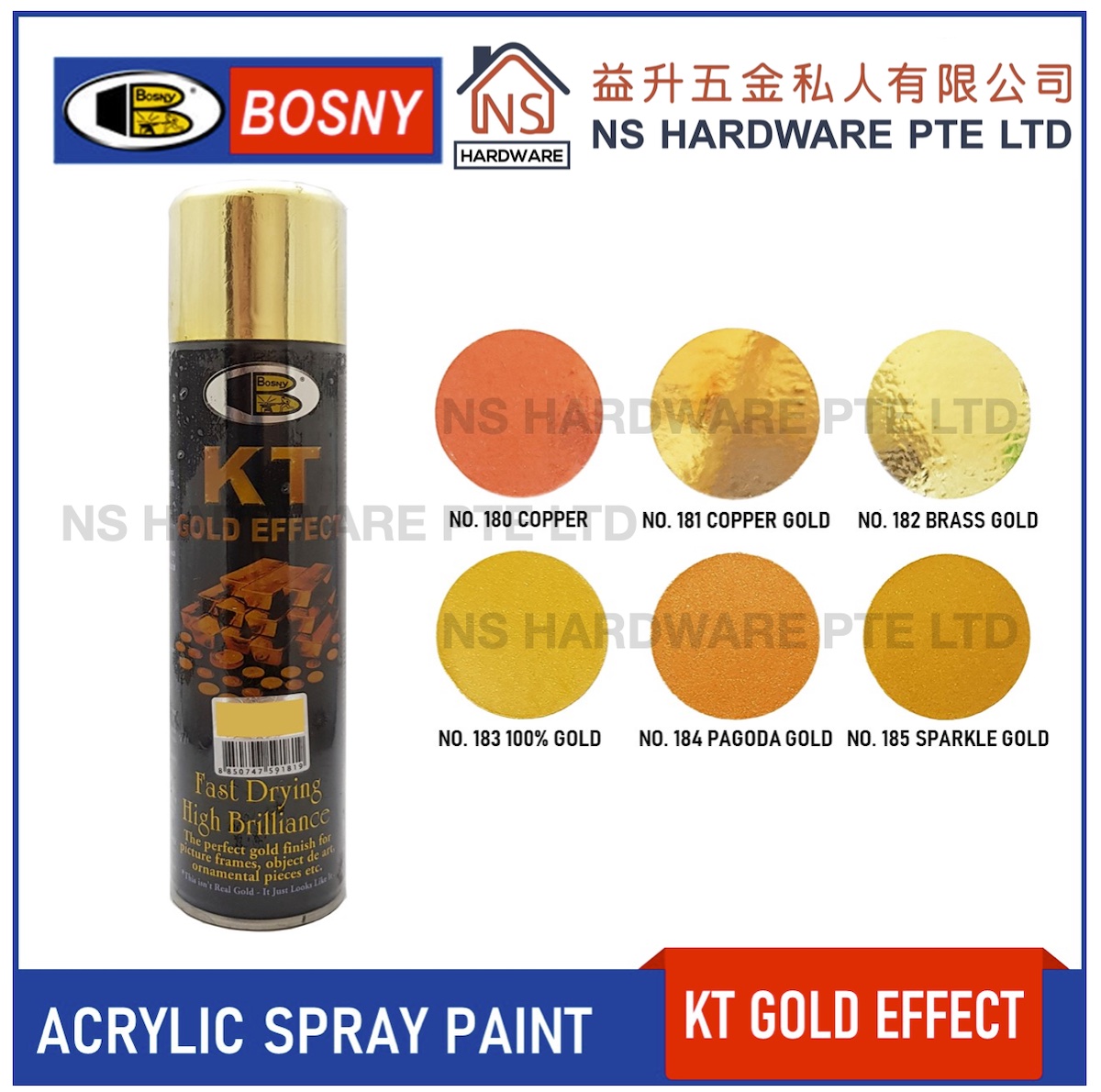 BOSNY KT Gold Effect Spray Paint 6 Types Of Gold Finishes 180 181