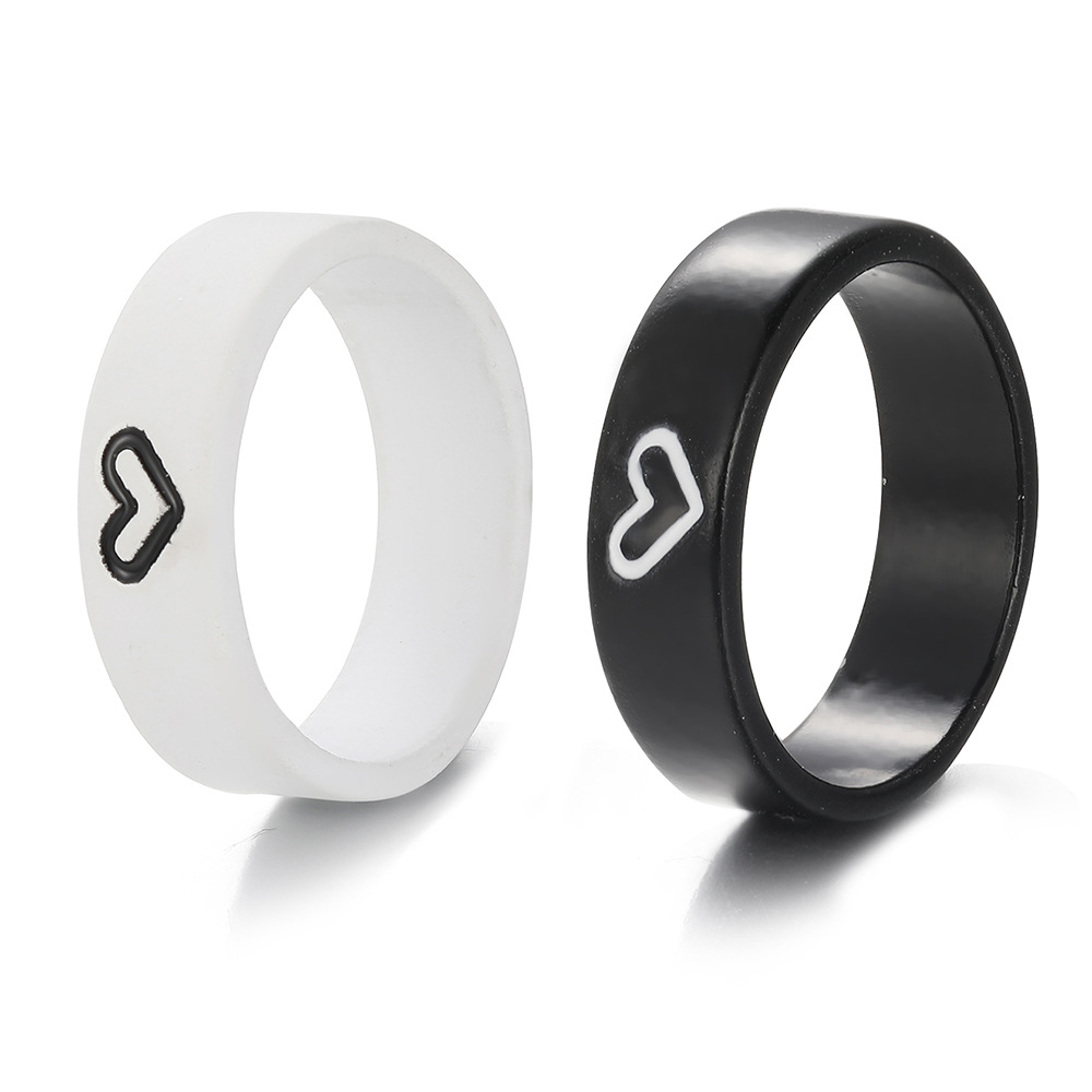 ♥Muswannas♥2 Pcs/Set Simple Fashion Heart Love Couple Ring for Men Women Silver Jewellery Gift for Lovers