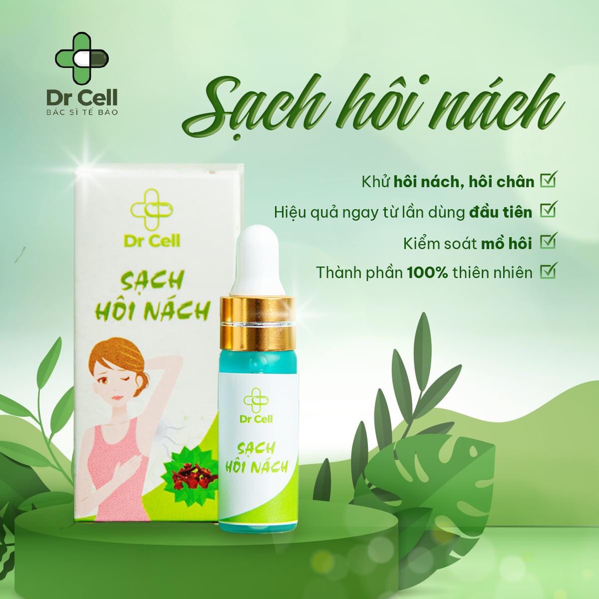 Sạch Hôi Nách Dr Cell hộp 2 chai 5ml sạch mùi hôi nách hôi chân ngay lần đầu sử dụng