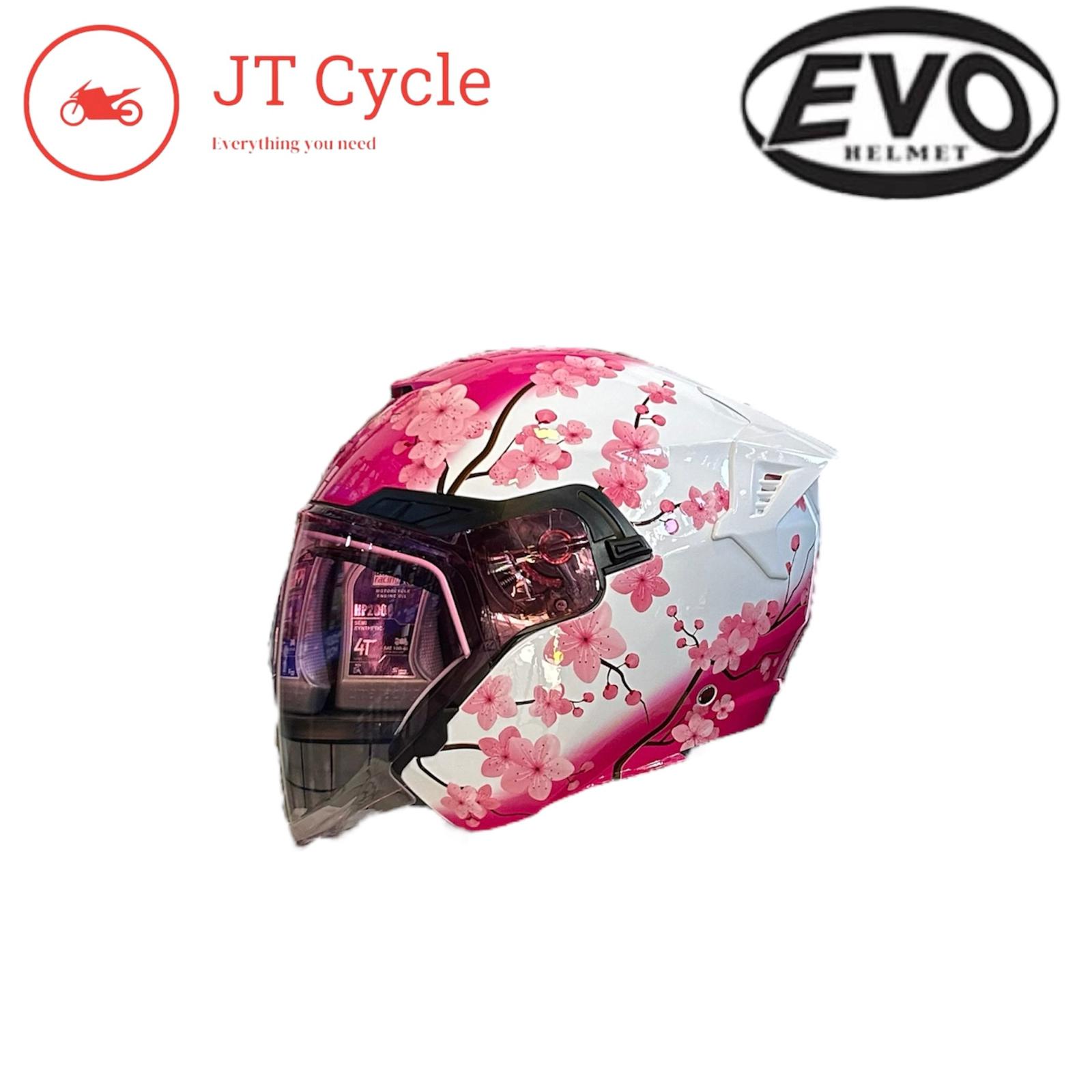 Evo RS9 Sakura Gloss White Pink PSB Approved Open Face Helmet