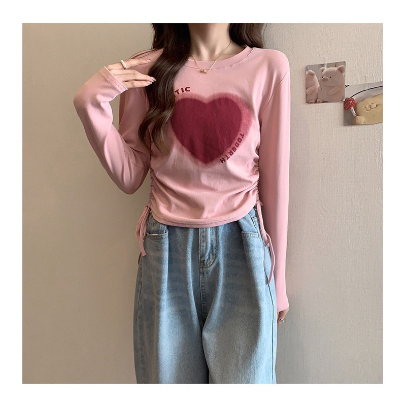 Áo croptop nữ tay dài trái tim