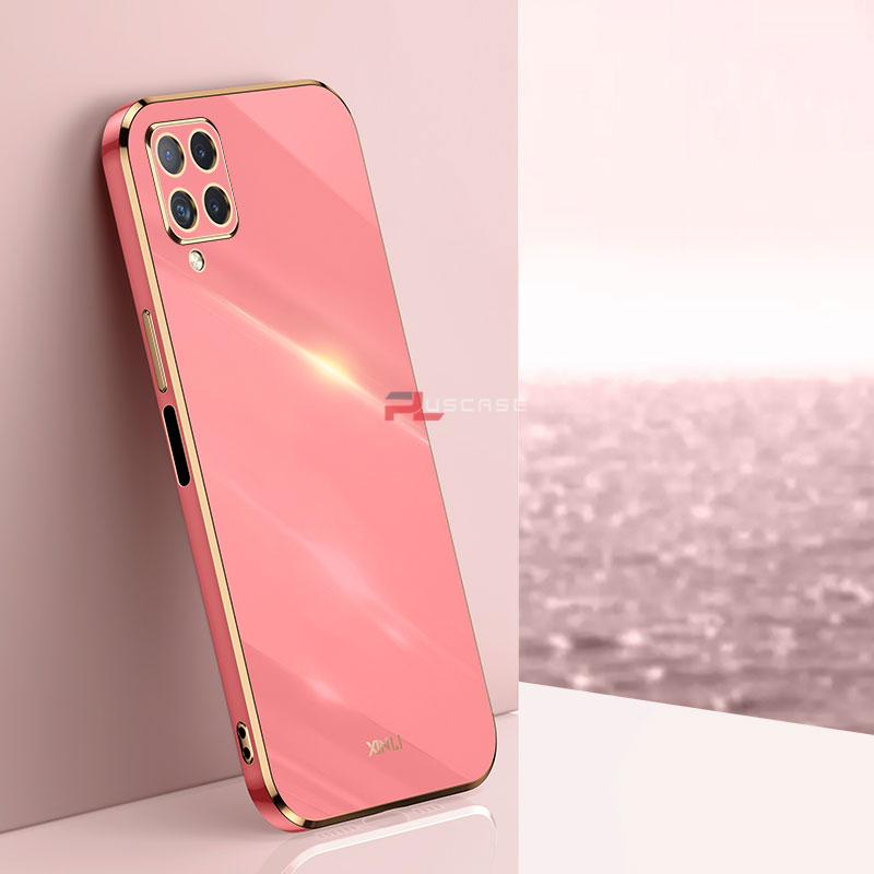 PlusCase for Samsung Galaxy A12 6D Plating Soft Case Lens Protector Square Frame Silicone Glossy Shockproof Phone Back Cover