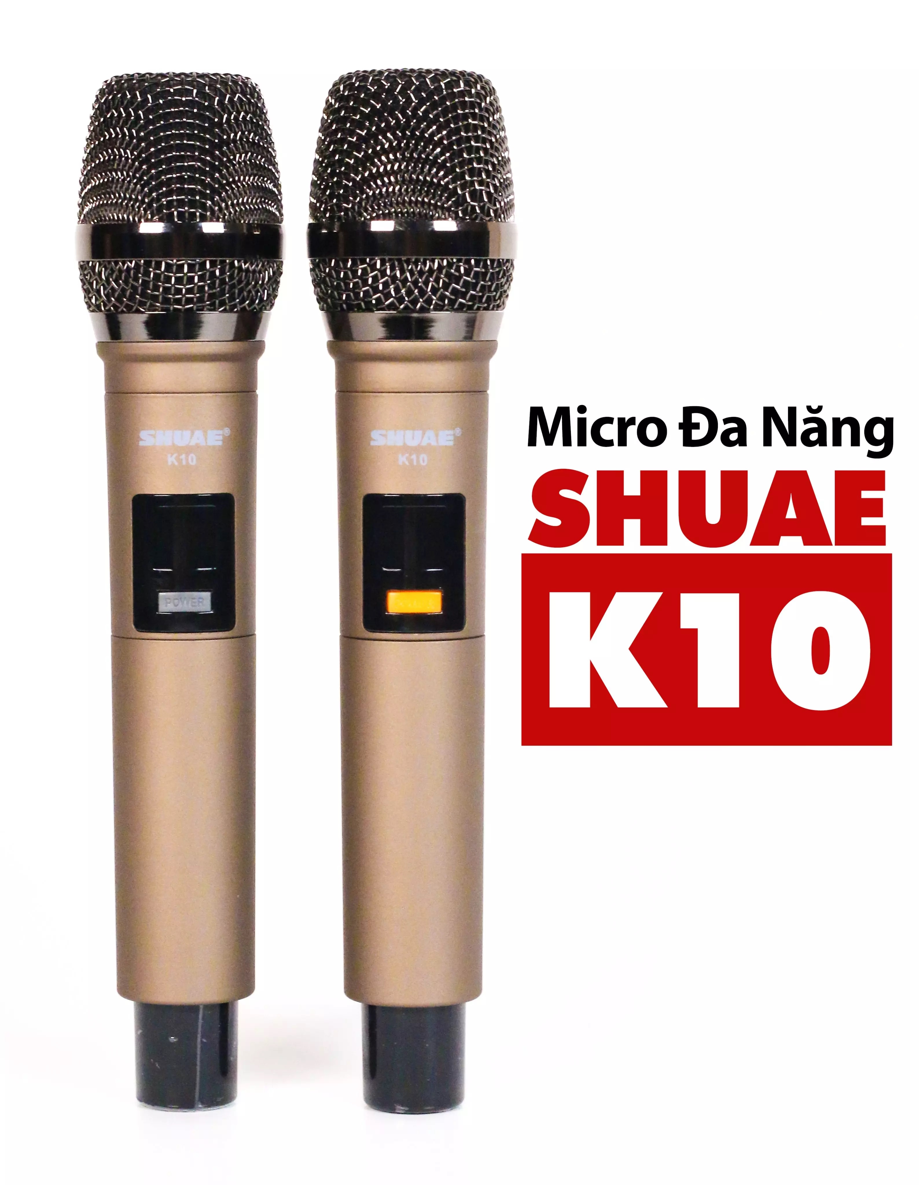 Micro Cầm Tay Giá Rẻ, Đôi Micro Không Dây Shure K10, Tay Cầm Chắc Chắn, Chip Thông Minh, Kết Nối Bluetooth Ổn Định Xa 50m, Chống Hú - Chống Rè, Chuyên Dụng Karaoke Gia Đình, Phòng Trà,....