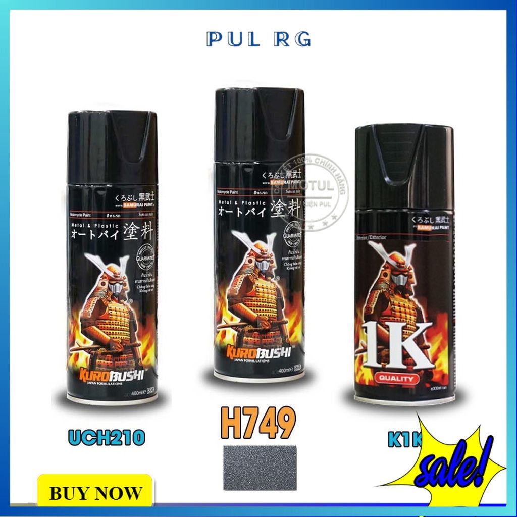 Combo 3 sơn samurai màu xám mờ nhám gồm h749 - uch210 - k1k - giấy nhám p800